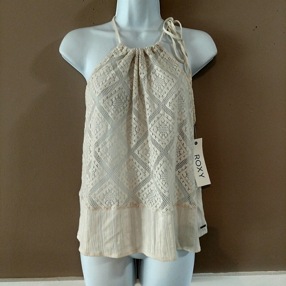 Roxy Tops - Roxy Crocheted Lace Top With Open Back. Medium